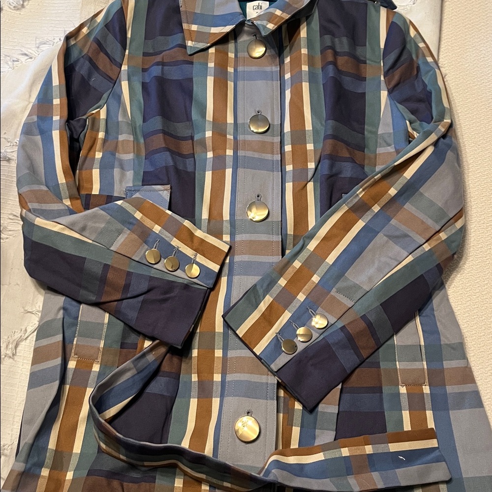 NWOT CABI #6248 blue plaid trench coat size medium new - Picture 8 of 9